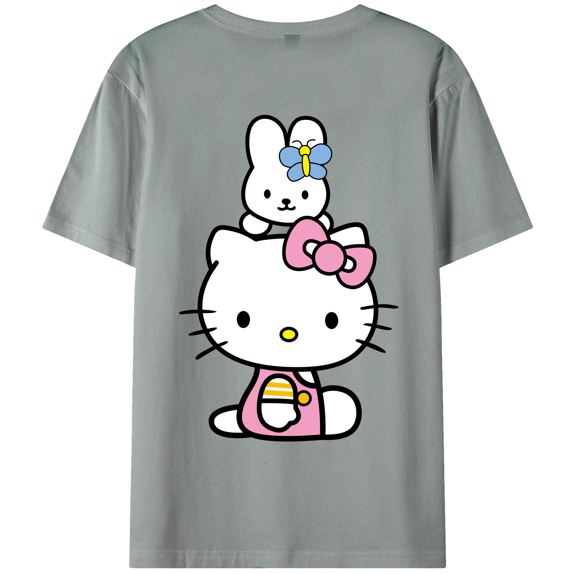 （画像用） Hello Kitty ハローキティ 綿100％ メンズ半袖Tシャツ（バックプリント） 通気性